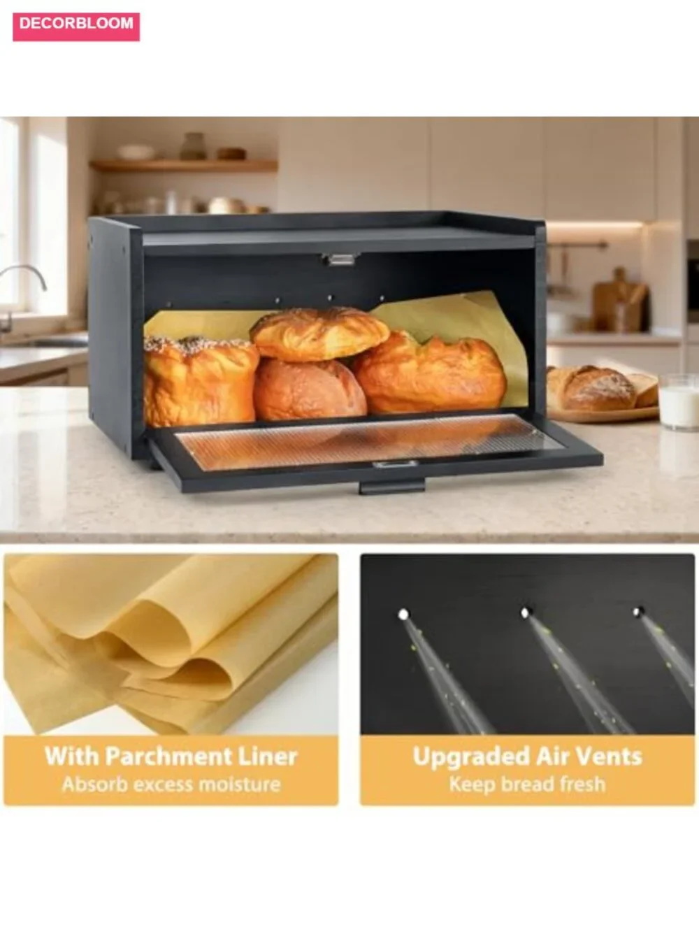 Stackable Pine Wood Bread Box with Magnetic Acrylic Door